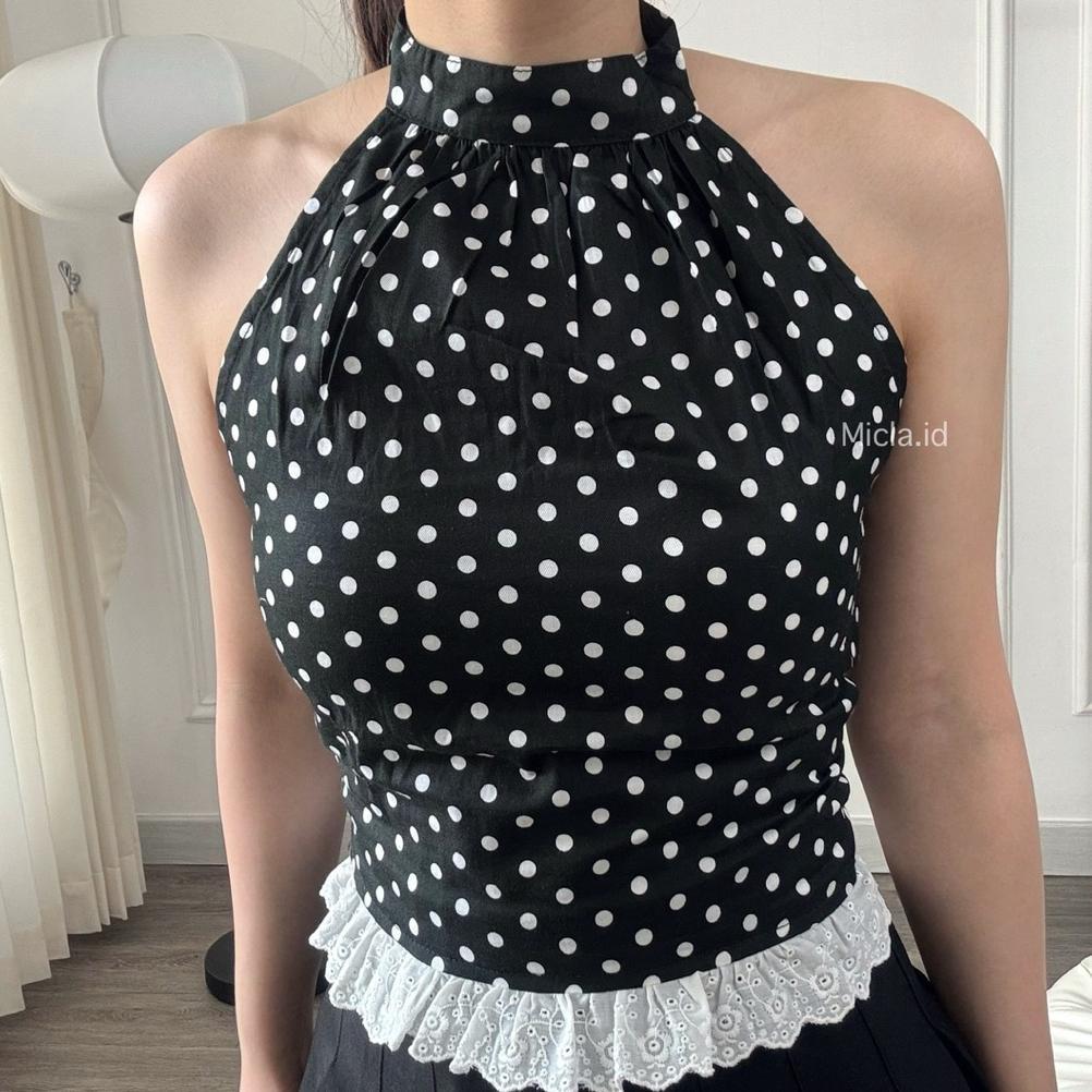 PROMO TERBARU MICLA - Kezia Top | Atasan Wanita Polkadot Halter Top | Tanktop Wanita Kekinian Polkad