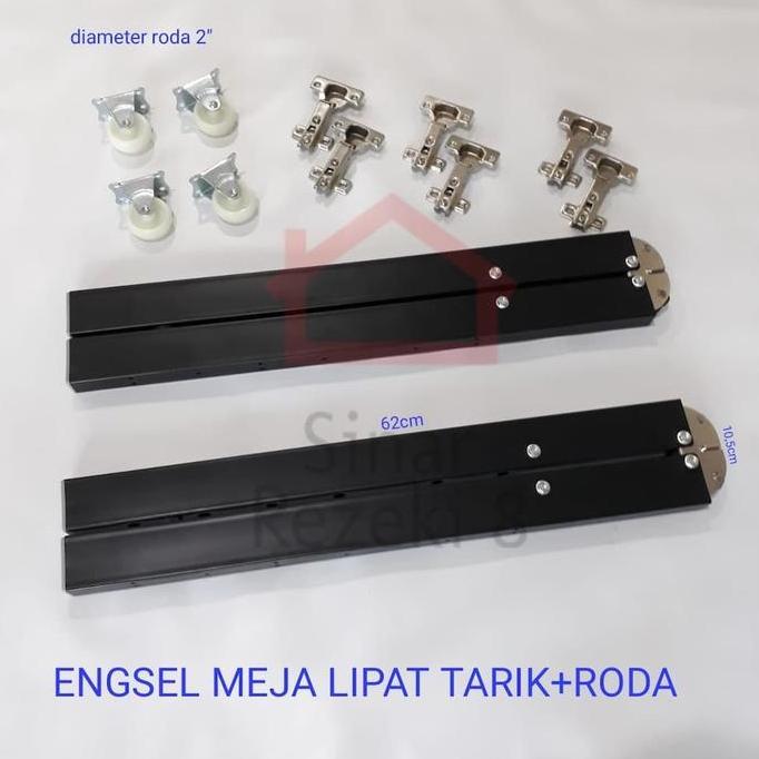 Engsel Meja Lipat Tarik + Roda / Fold Lemari Meja Tarik Dorong