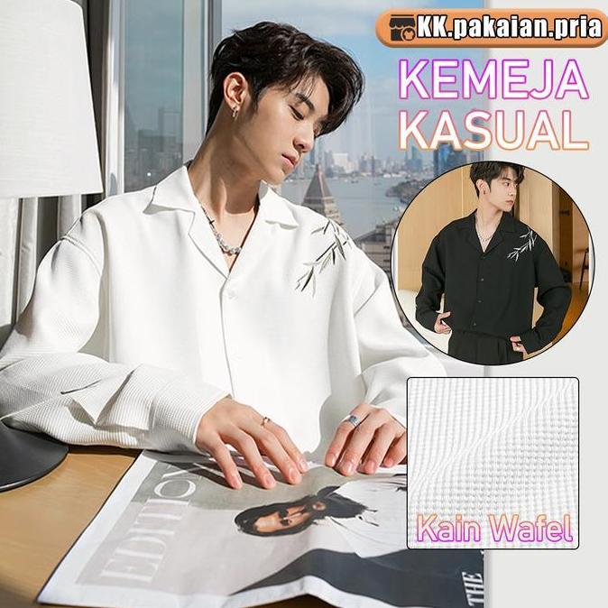 Kemeja pria putih hitam (Kain tipis yang dapat bernapas) Kemeja oversize Kemaja kasual Kemeja putih 