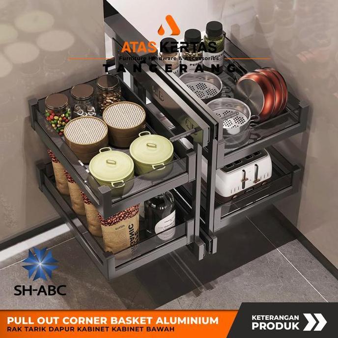 TERLARIS PULL OUT CORNER BASKET - RAK SUDUT DAPUR - RAK TARIK KITCHEN SET KABINET BAWAH ALUMINIUM