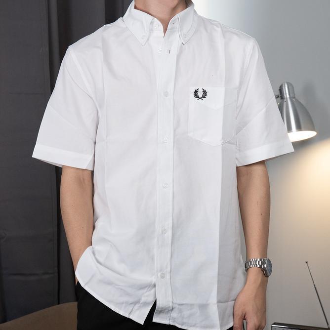 Fred Perry Bla Logo White Short Sleeve Shirt Kemeja Lengan Pendek