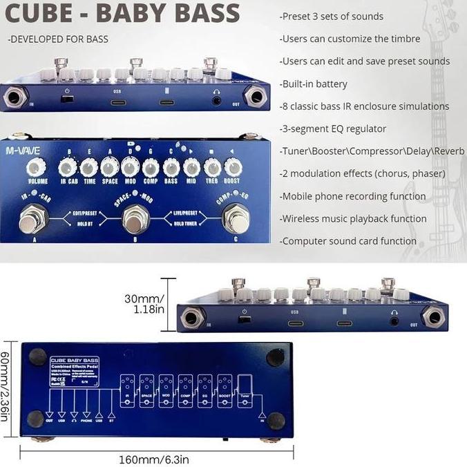 Efek Gitar Bass M-Vave Cube Baby Soundcard Multi Effects Pedal Multi Efek Cuvave Muslady ReverbGuita