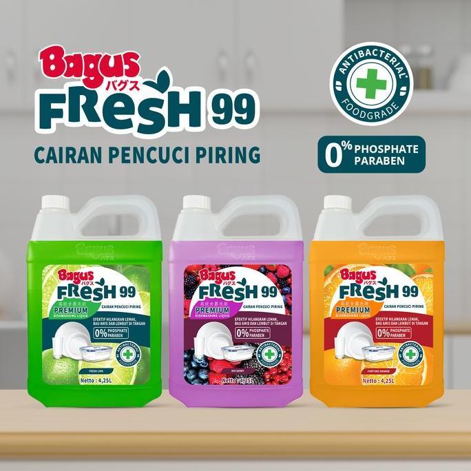 NEW BAGUS FRESH99 PREMIUM ANTI BACTERIAL DISH WASHING LIQUID JERIGEN SABUN CUCI PIRING 4,25L ORI