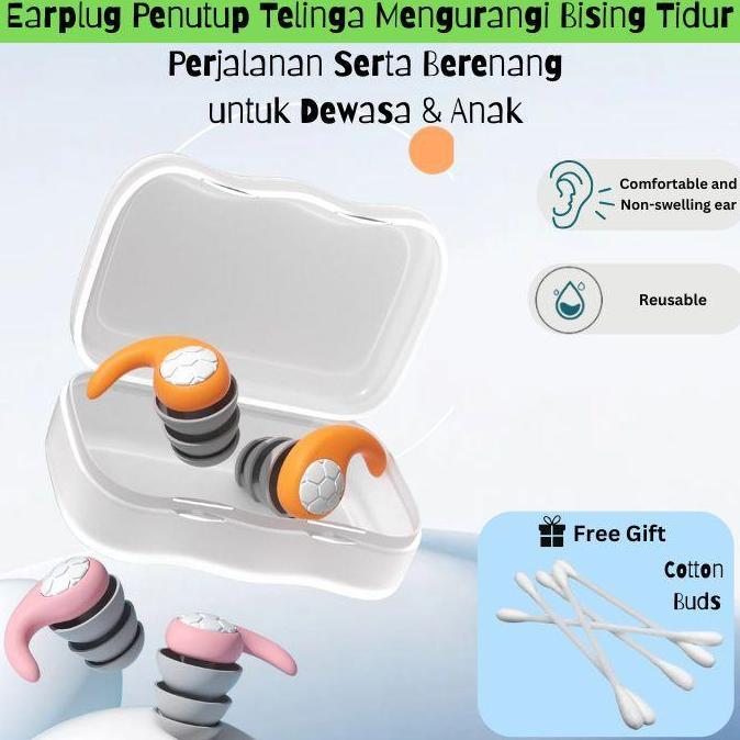 Penutup Telinga Mengurangi Bising Tidur Perjalanan Serta Berenang Untuk Dewasa & Anak Hingga 3 Ukura