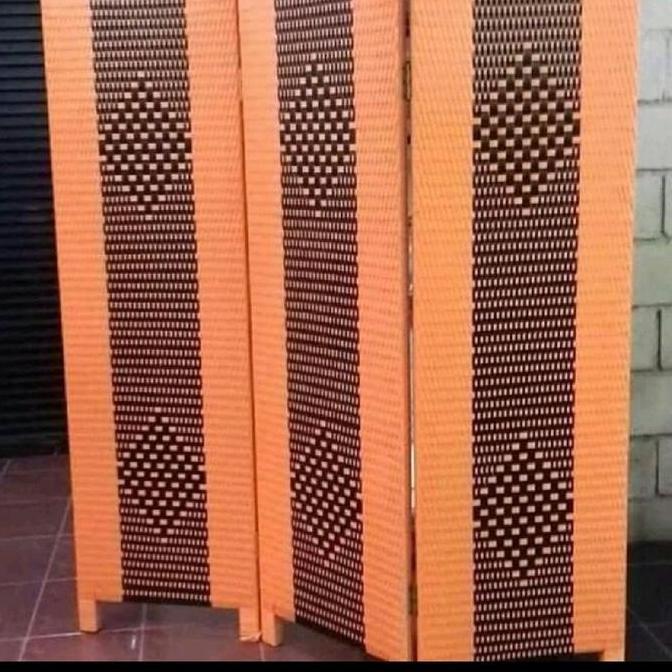 Ready COD Partisi Sketsel Screen Penyekat Pembatas Ruangan lipat portable rotan sintetis 3 daun pint