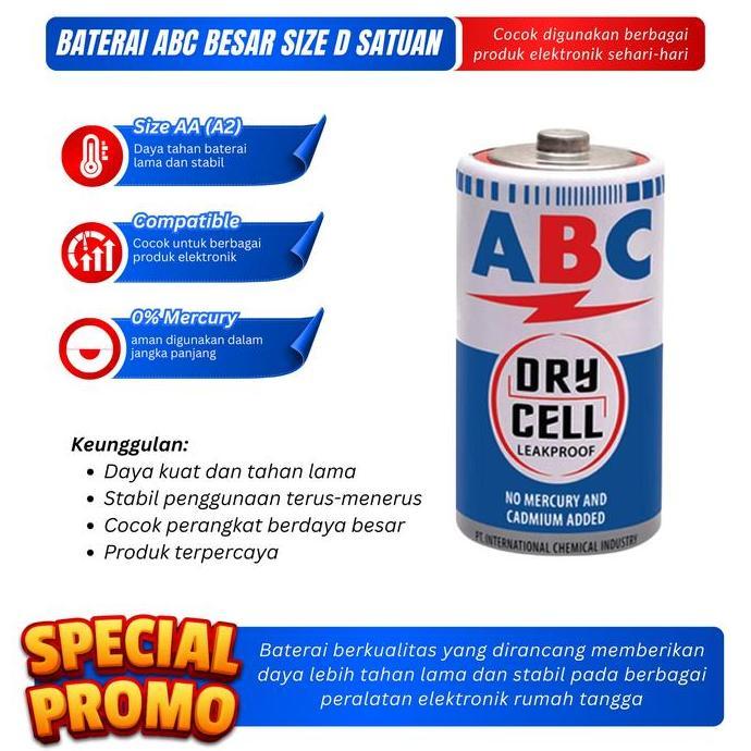 Baterai ABC Besar Size D Batu Baterai Senter Tangan Baterai Mic Batre Mainan Baterai Besar ABC Size 
