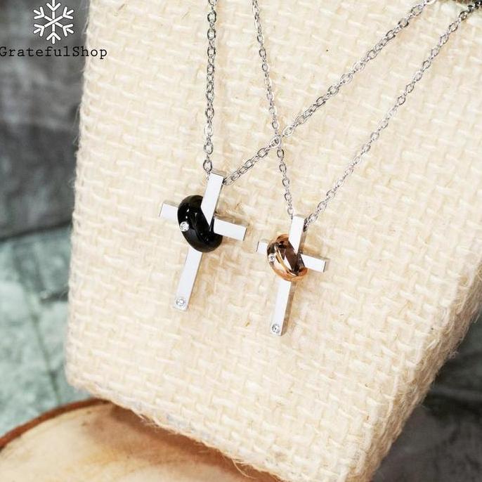 Kalung SALIB CINCIN PASANGAN/ KALUNG CROSS RING Couple (stainless STEEL) Gratefulshop love rantai St