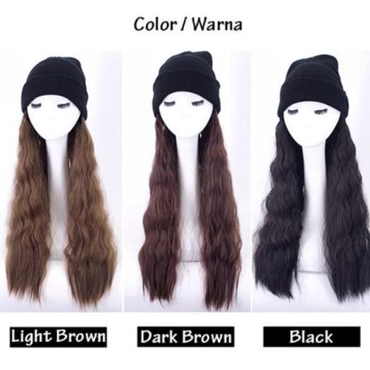 Wig Topi Kupluk Fashion Wanita Panjang Bergelombang Berkualitas Beauty Hair Natural Looking Feminin 