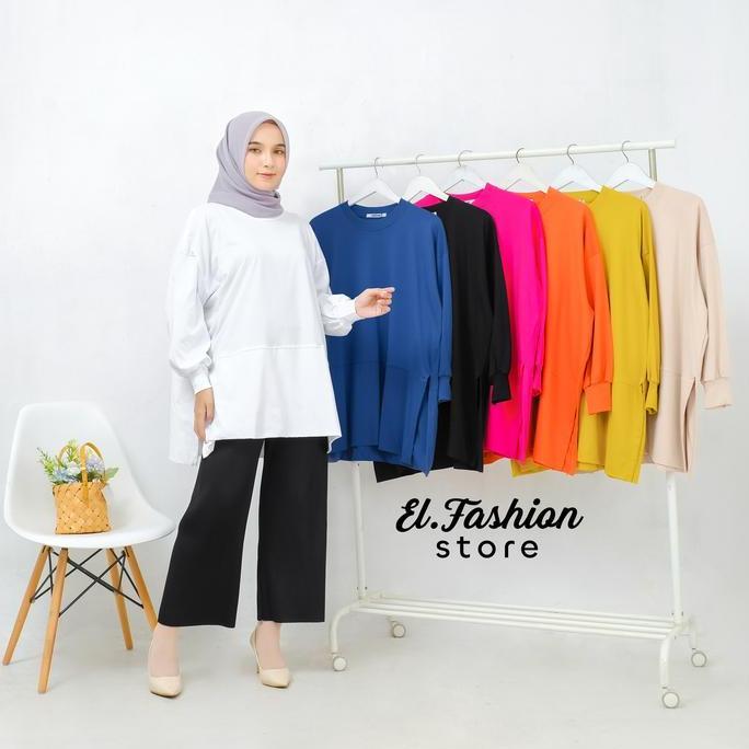 Baju Atasan Tunik Polos Wanita Oversize Big Size Kekinian Ld 130 Katun Muslim Panjang Garis Santai P