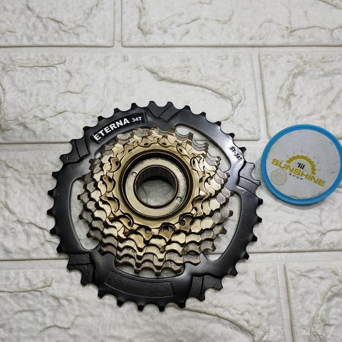 Gir Sprocket Freewheel DRAT Ulir 7 Speed 14-34T ETERNA Megarange Black Brown Sepeda Federal MTB Lipa