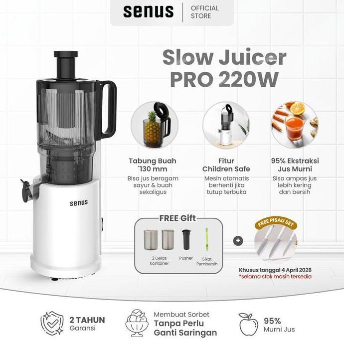 Senus Slow Juicer PRO 220W - Pengekstrak buah 95% tanpa ampas  mudah dibersihkan Mesin