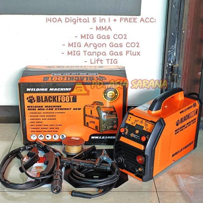 LEBOU Mesin Las 5 in 1 Mini MIG 140A + MMA + MAG + FCW + Lift TIG BLACKFOOT WM.1.2.140SNY