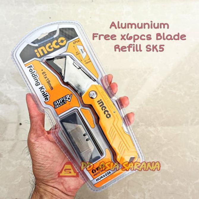 LEBOU Pisau Lipat Alumunium SK5 INGCO HUK6236 Utility Cutter Folding Knife
