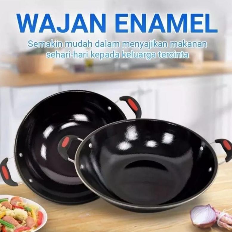 Wajan enamel kuping uk 34cm, wajan enamel, wajan penggorengan
