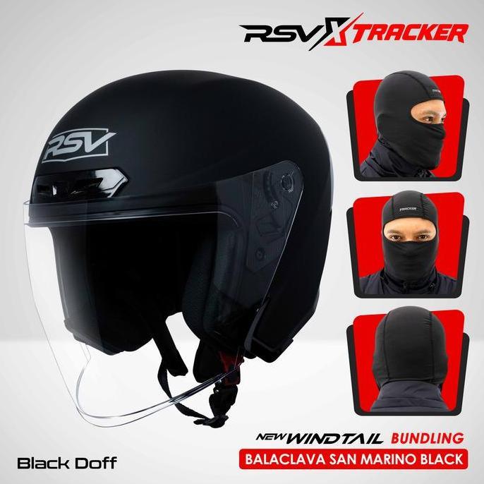 [Bundle] Helm RSV New Windtail Single Visor All Warna + Balaclava San Marino Black Pelindung kepala 