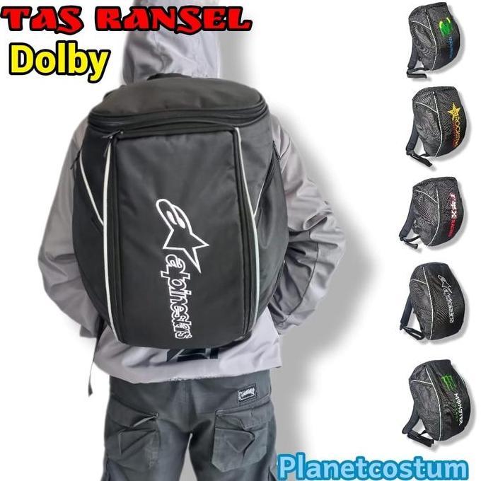 PCTH3 Tas Helm Motor Ransel Punggung Hitam Goretex Free Cover Saku Kanan Kiri Lis 3M Scothlite Line 