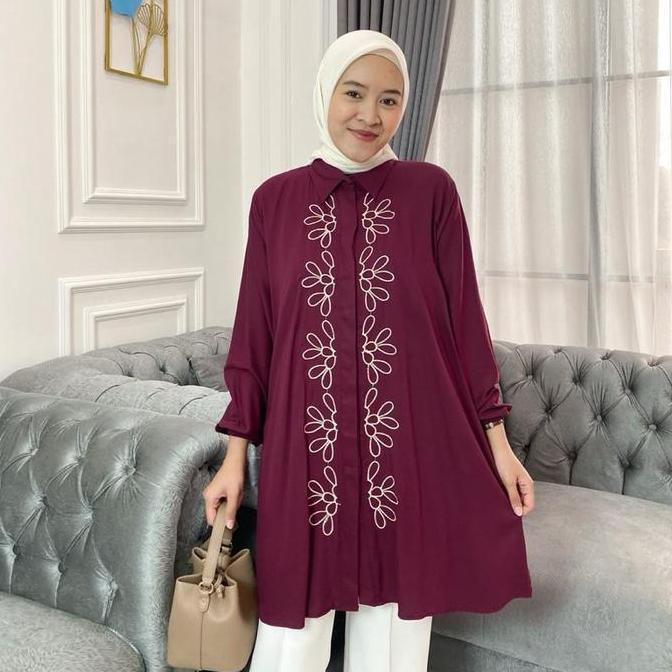 KEKINIAN Windy Tunik Bordir Wanita Baju Panjang Muslim Atasan KEKINIAN