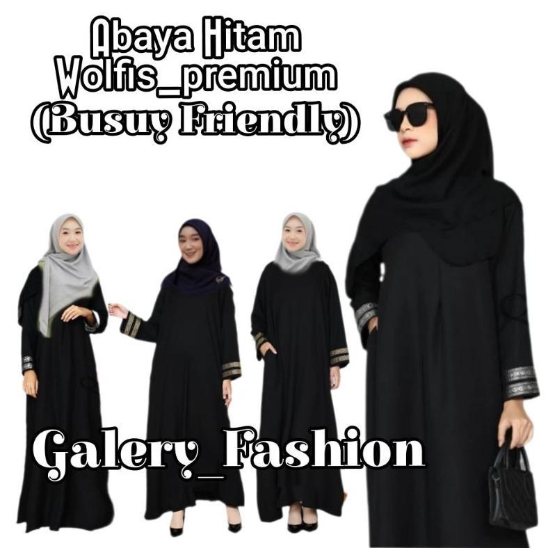 Sales Abaya Hitam Wolfis Premium/Gamis Abaya Maxi Jumbo Terbaru/Gamis Hitam Polos Busui Friendly 202