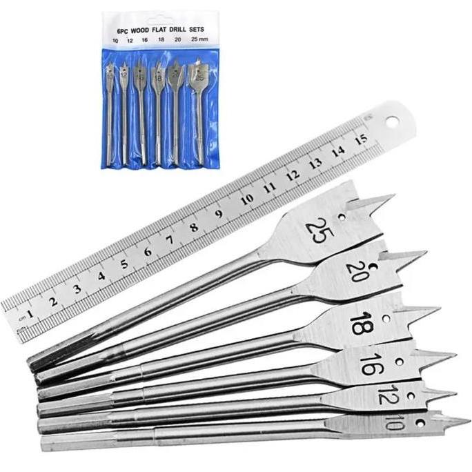 ASTAROL 6 Pcs Mata Bor Spade Kayu Flat Drill Set Baja Karbon Tinggi untuk Pengeboran Lubang Besar Ma