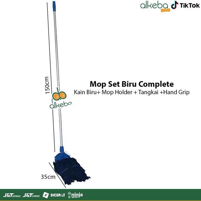 Vanessa.Ecer - Mop Pel Set Biru Komplit - Alat Pel Gagang Panjang (Kain Pel + Mop Holder + Tangkai A