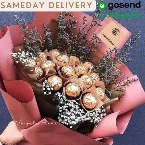 SAMEDAY Delivery - handbouquet Coklat Mix Bunga | Buket Ferrero Rocher