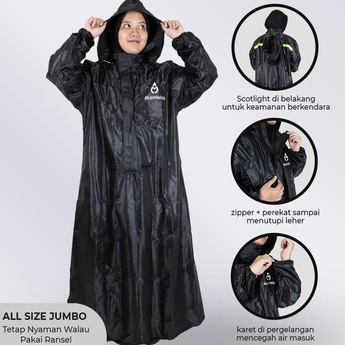 Jas Mantel Hujan Raincoat Ponco Karet Gamis Wanita Muslimah Dewasa