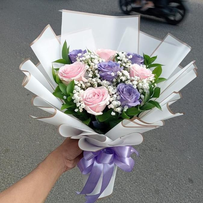 BUKET MAWAR UNGU PINK - BUKET BIRTHDAY - BUKET WISUDA