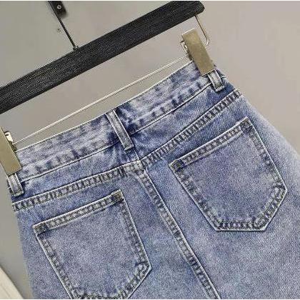HEMAT LUAR BIASA jumbo Rok jeans pendek rok mini korea rok sobek samping A-line ootd murah kekinian 