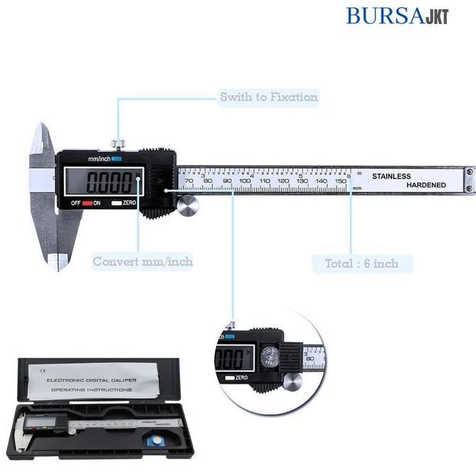 FEWRITZ JANGKA SORONG SIGMAT DIGITAL 150 MM LCD BOX STAINLESS HARDENED sigmat  stainless PROTOK