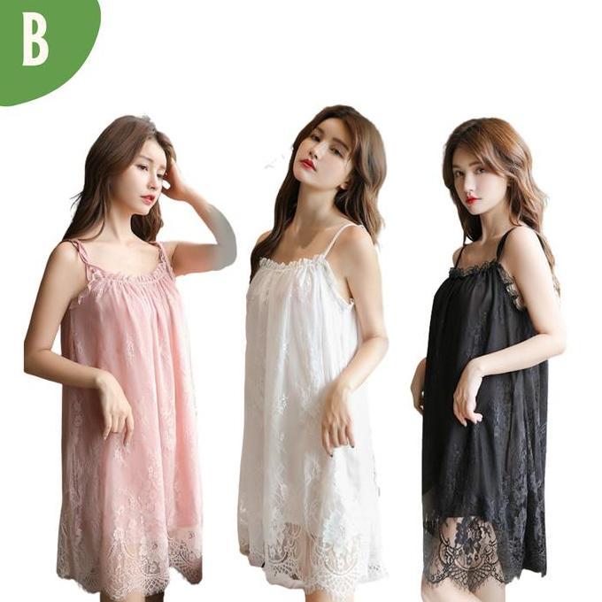 GAVANISTORE - BLUEBELL BT004 BAJU TIDUR DRESS LINGERIE WANITA DASTER RENDA BRUKAT SEXY SATIN RAYON B