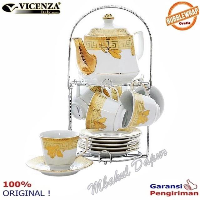 Cangkir Keramik Set Peralatan minum set Cangkir Plus Teko dan rak stainless Vicenza SNI C 78