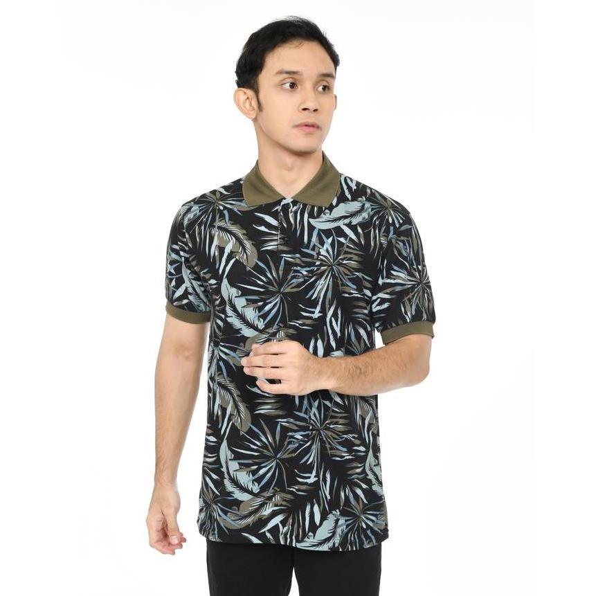 Kaos Polo Shirt Pria Bermotif Daun Tropis Lengan Manset / Polo Shirts Distro  Printing