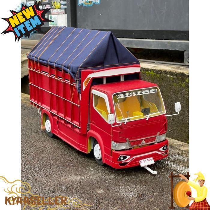 Mainan Anak Miniatur Truk Oleng Kayu Keren Lengkap Dengan Lampu Dan Terpal