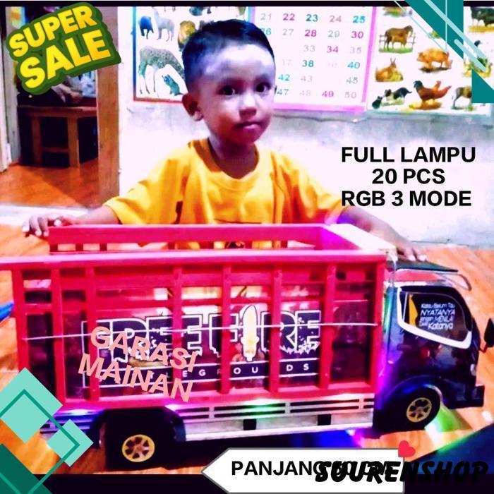 Miniatur Truk Oleng Kayu Besar 60Cm Full Lampu Terpal