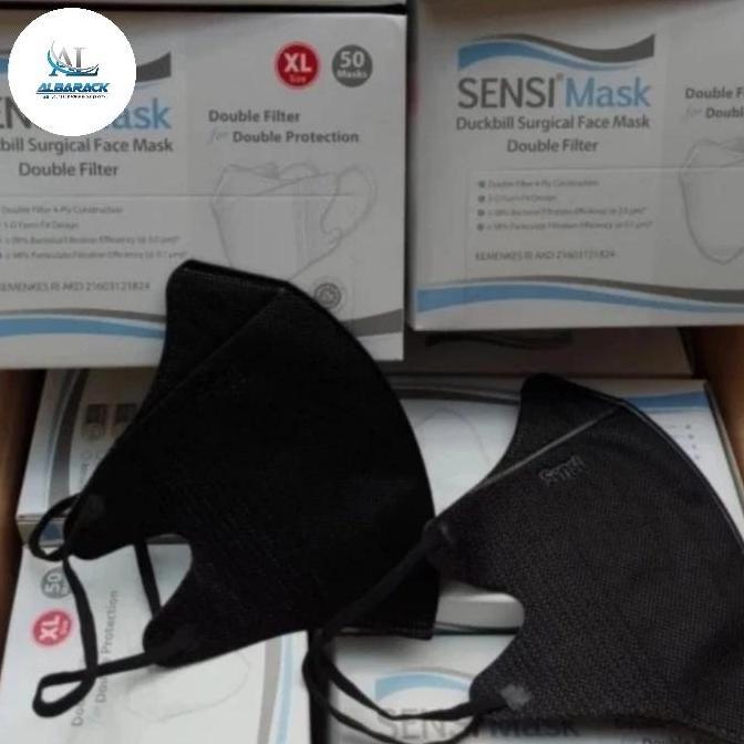 Masker Sensi Duckbill Hitam Surgical Face Mask Xl Isi 50