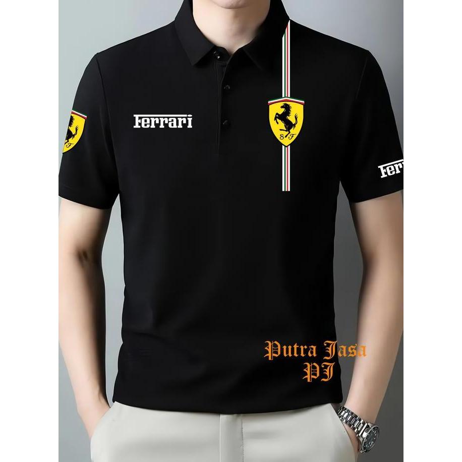 Kaus Polo Wangki Sablon Motif Ferr4R1/Baju Polo Santai Pria/Baju Polo Mobil/Kaus Kerah Distro Pria L