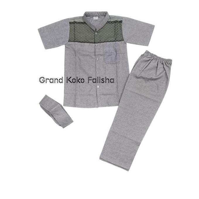 Setelan Baju Koko Anak Full Kancing Bordir Motif Songket Katun Madinah 4-12 Tahun Bahan Nyaman dan M