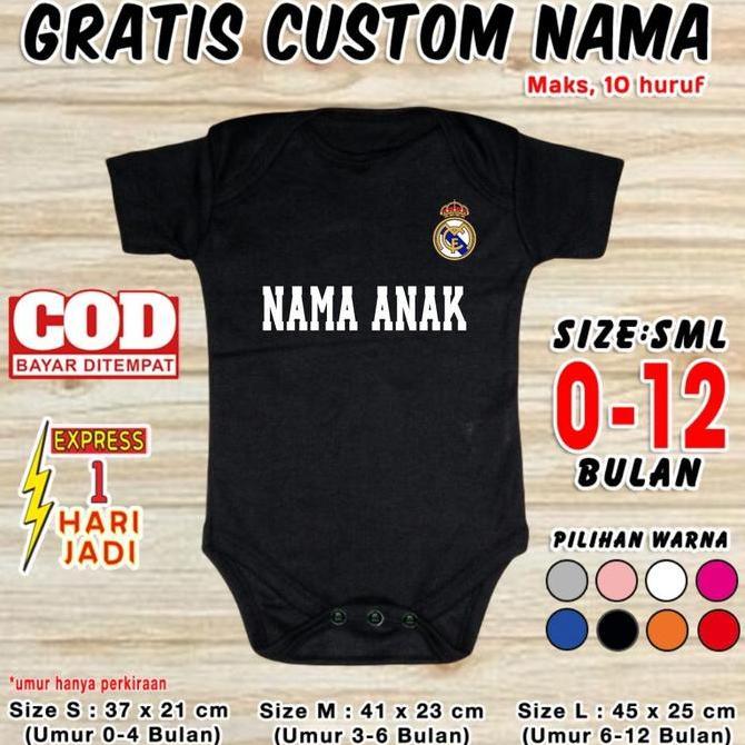 Baju Bayi Real Madrid Custom Nama Pakaian Anak Klub Bola Jumper Baby Romper Newborn Jersey Kids Kaos