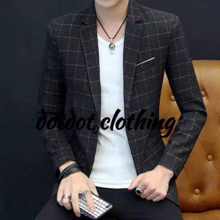 Free Ongkir Jas Tartan Pria  Jas Pria Motif Kotak  Jas Style Korea Blazer Kotak Blezer Formal Setela