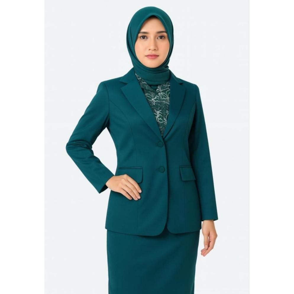 Best Seller Setelan Blazer Pkk Nasional Hijau Toska Wanita Terbaru Bonus Hijab Dan Pin