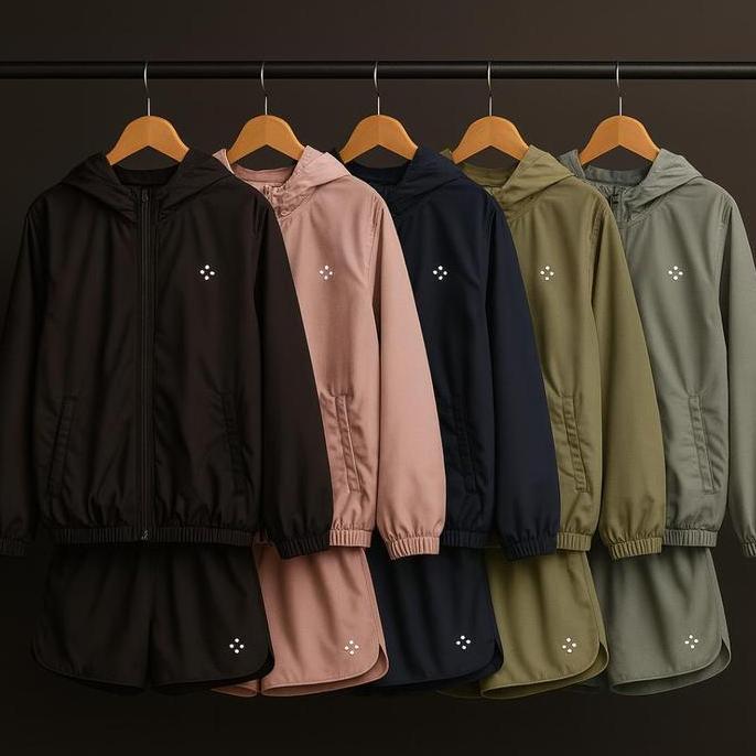 Set Jaket Sport + Celana Pendek Pria Wanita Bahan Parasut Anti Air