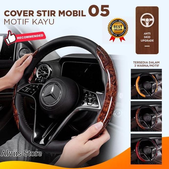 Termurah Cover Stir Mobil 05 Motif Kayu/ Sarung Stir Mobil 05 Motif Kayu