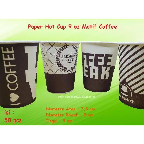 Paper Hot Cup 9 Oz 210 Ml Motif Coffee Isi 1000 Pcs
