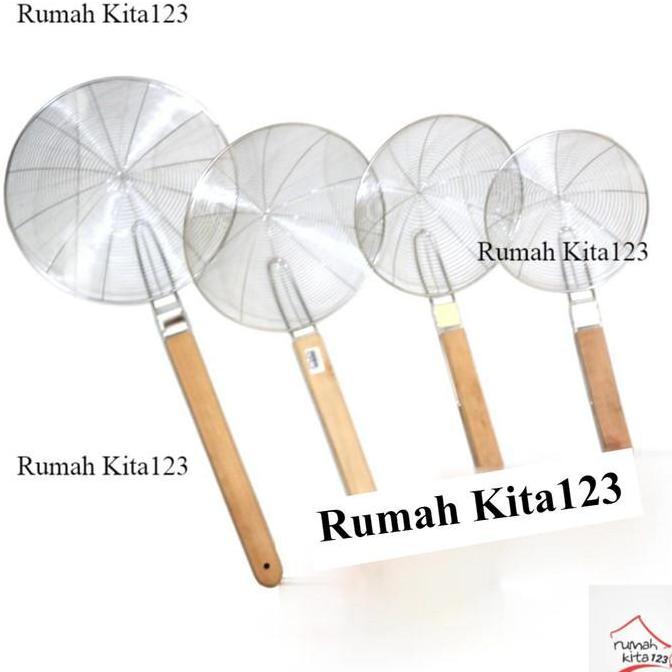 Karibianszz - Saringan Minyak / Serok Minyak Stainless Gagang Kayu Saringan Besar
