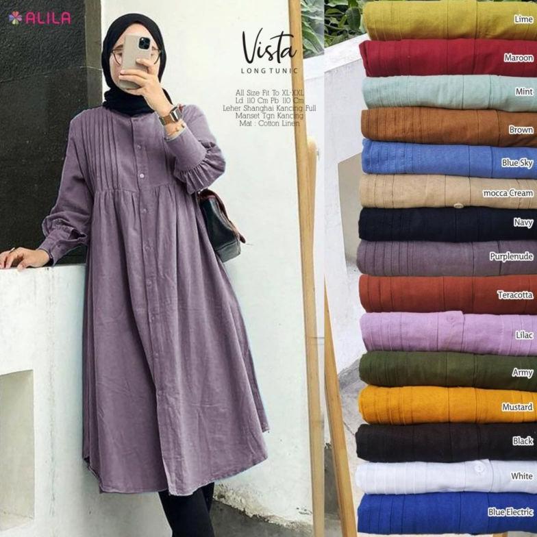 HOT DEALS Vista Long Tunik Bahan Cotton Linen Import Ori Berlabel ALILA/Long Tunik Katun Polos Ld 11