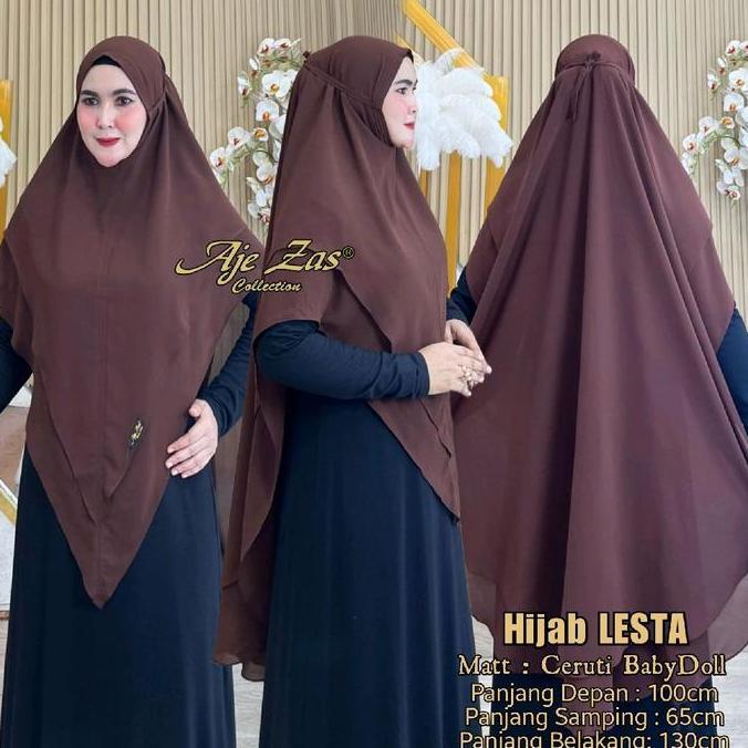 Aje Zas - LESTA Hijab Runcing Tali Tanpa Pet Dua Layer Bahan Ceruti BabyDoll Kerudung Instan Syari M