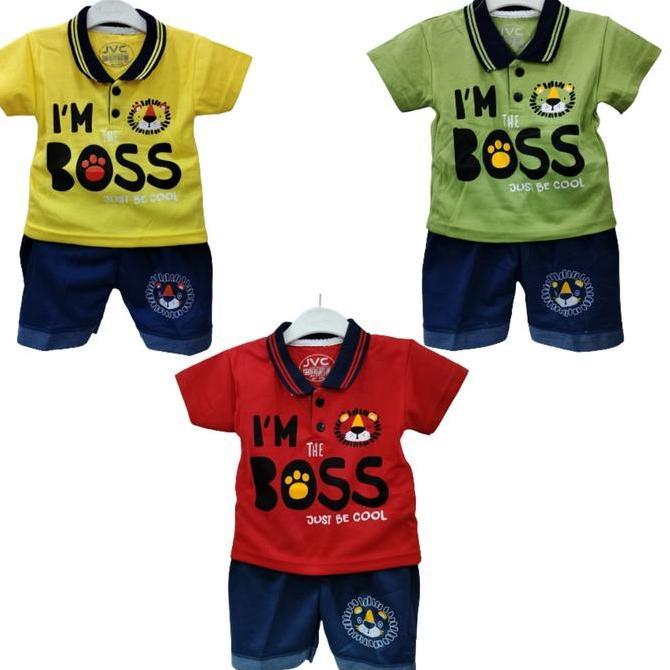 Setelan Anak Bayi Laki Laki umur 1 tahun,Setelan Leher kerah Wangky,motif I AM BOSS