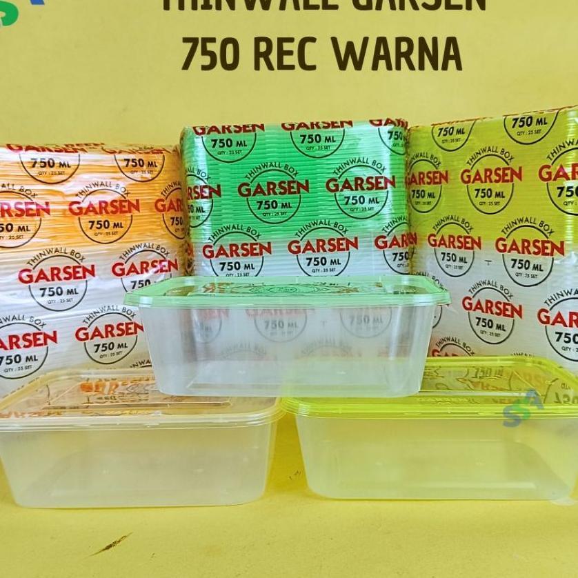 Thinwall Garsen 750 Ml Rectangle Warna / Thinwall Tutup Warna Isi 25 Pcs