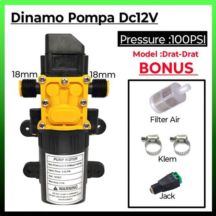 Dinamo Pompa DC 12 volt 4 LPM 100 PSI Dan Adaptor 12V 3A / Dinamo pompa steam /Dinamo Pompa Sprayer 