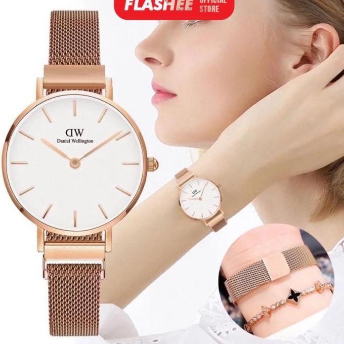 Flashee Naila Jam Tangan Analog Casual DW Stainless Steel Jam Tangan Wanita Rantai